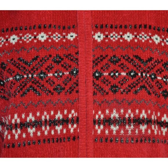 Carolyn Taylor Ladies Red Full Zip Faux Fur Fair Isle Sweater Cardigan Size XL - Picture 8 of 15